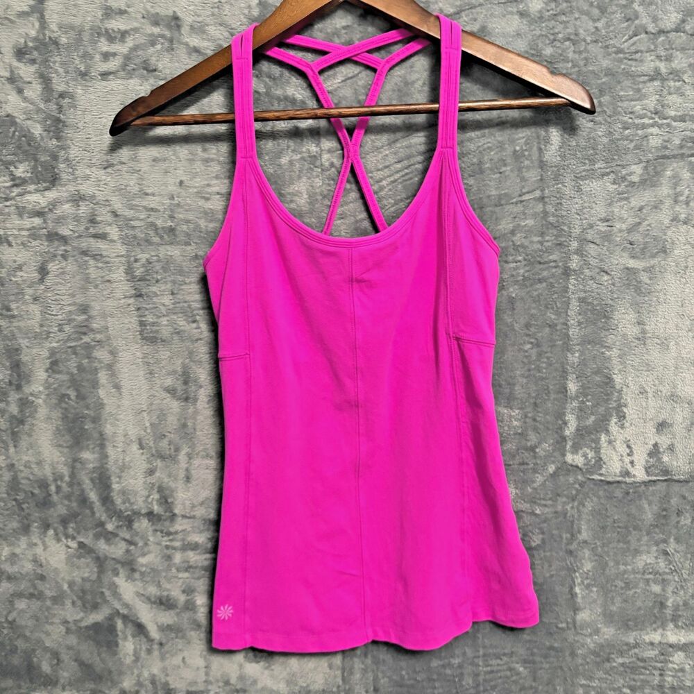 Athleta Hot Pink Tank Top S Criss Cross Back Activewear Gym Yoga Athleisure